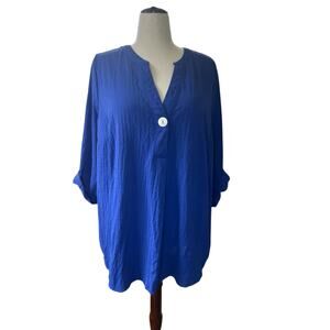 Women's Tunic Top Lightweight Crinkle Roll Tab Sleeve Pull Over Size 2X